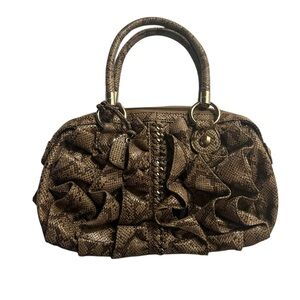 Bebe Ruffle Y2K Snakeprint Ruffle Satchel Handbag